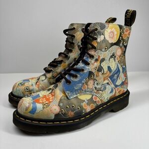 Dr. Martens Floral Ukiyo-e Print Combat Boots in Multicolor